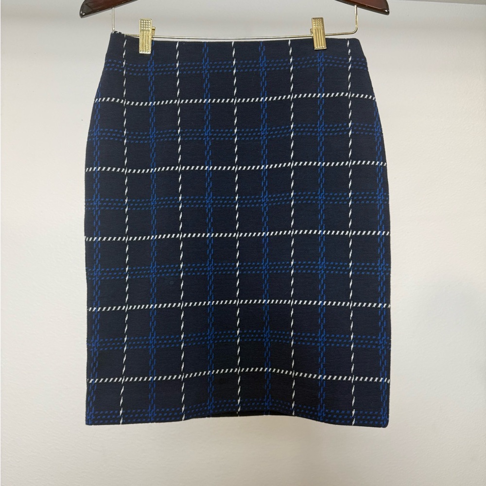 Ann Taylor Navy and White Checkered Pencil Skirt